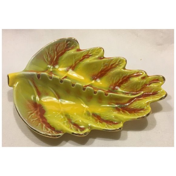 California Pottery Accents Vintage California Pottery Leaf Dish Ash